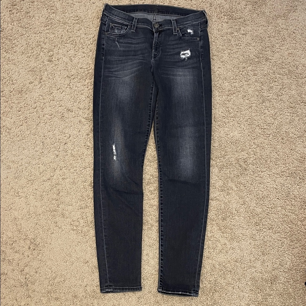 7 for all mankind Skinny Slim Illusion Washed Black Stretch Denim Jeans 25 NWOT